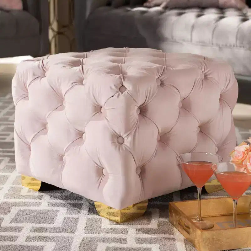 Baxton Studio Avara Velvet Finished Button Tufted Ottoman Pink