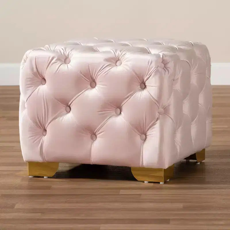 Baxton Studio Otomana Avara de terciopelo con botones capitoné, rosa
