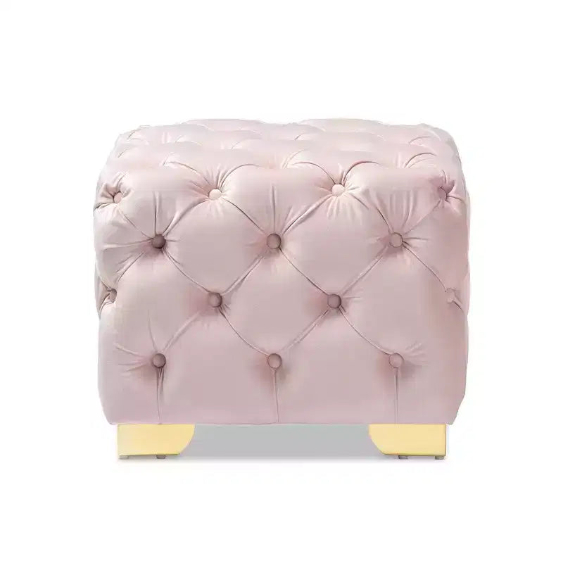 Baxton Studio Otomana Avara de terciopelo con botones capitoné, rosa