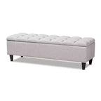 Banqueta de almacenamiento otomana de madera acabada en gris beige Brette - Baxton Studio: moderna de mediados de siglo, capitoné, estructura de madera de caucho, capacidad de 113 kg