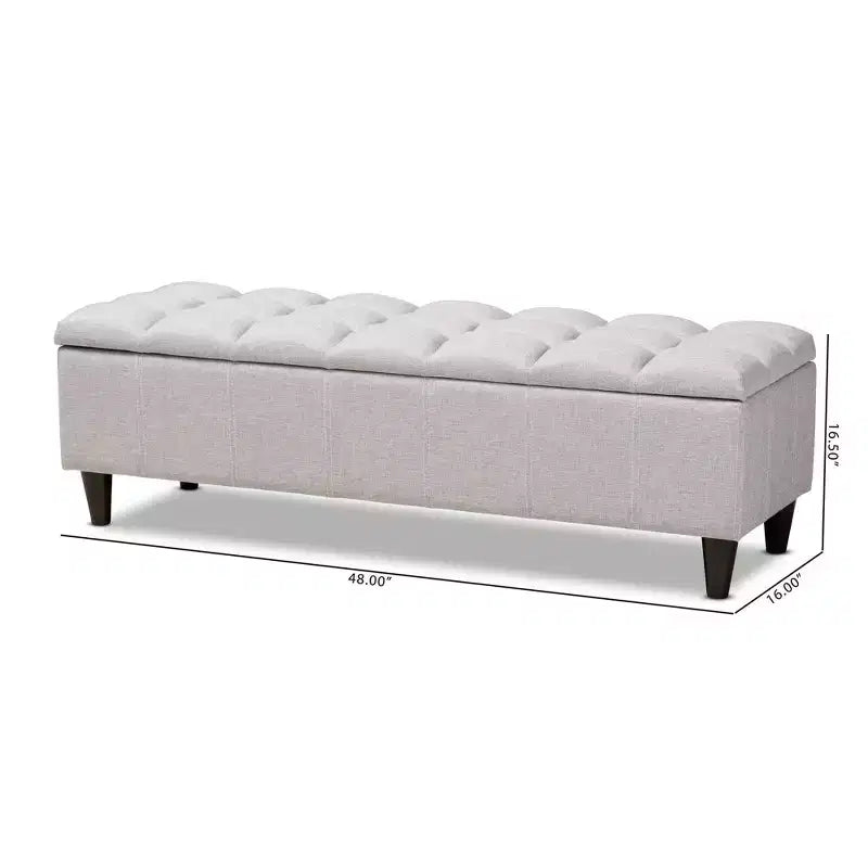 Banqueta de almacenamiento otomana de madera acabada en gris beige Brette - Baxton Studio: moderna de mediados de siglo, capitoné, estructura de madera de caucho, capacidad de 113 kg