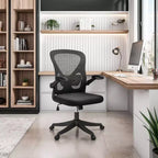 Silla de oficina Techni Mobili Task de malla con brazos plegables, color negro - Techni Mobili: ergonómica, ajustable, giratoria, estructura de nailon