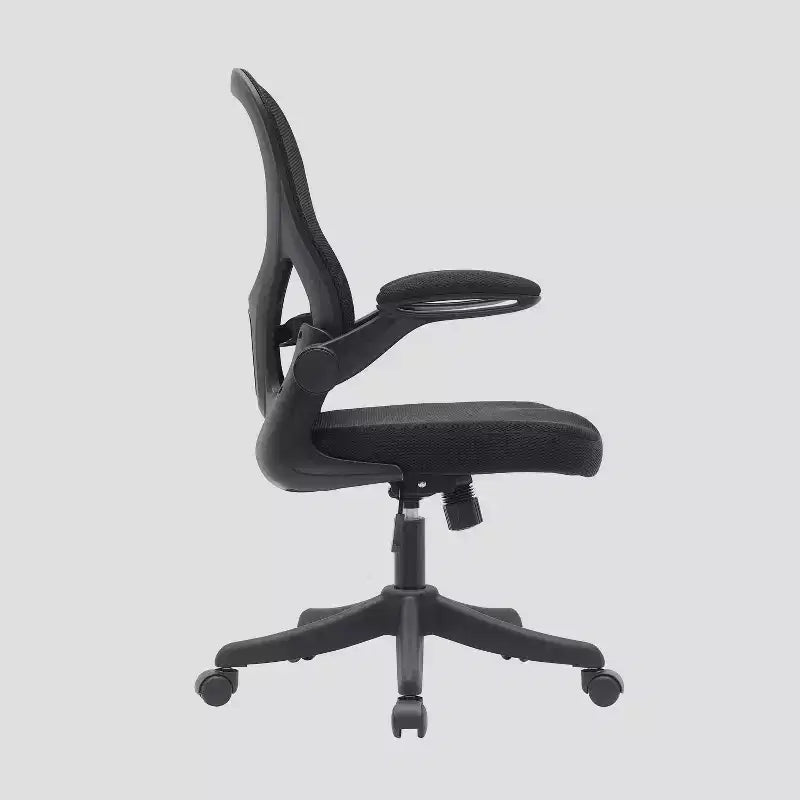 Silla de oficina Techni Mobili Task de malla con brazos plegables, color negro - Techni Mobili: ergonómica, ajustable, giratoria, estructura de nailon