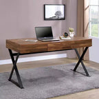 Escritorio para computadora Marganza Beige/Negro - HOMES: Inside + Out: Estilo industrial, 59" de ancho, estructura de acero, 3 cajones, puertos USB
