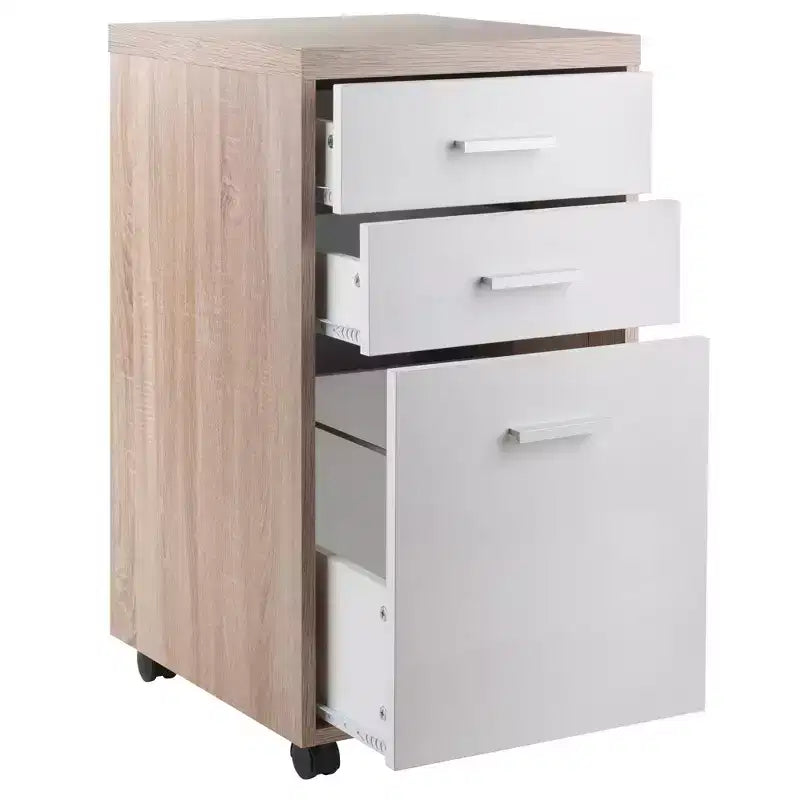 Juego de escritorio modular Kenner de 3 piezas con 2 cajones y 3 estantes de madera recuperada - Winsome
