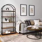 Estantería de arco Nathan James Haven de madera y metal de 5 estantes de 72" en roble recuperado/negro mate