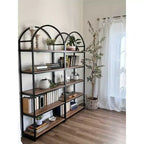 Estantería de arco Nathan James Haven de madera y metal de 5 estantes de 72" en roble recuperado/negro mate