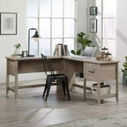Escritorio en forma de L Sauder Summit Station de Roble Laurel: Muebles de oficina en casa con archivador y gestión de cables