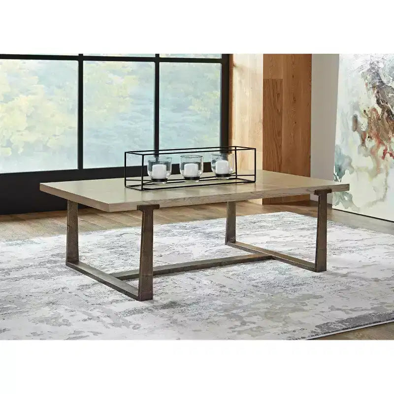 Mesa de centro Dalenville Negro Metálico/Gris/Marrón/Beige - Signature Design by Ashley: Base de caballete, Acabado envejecido