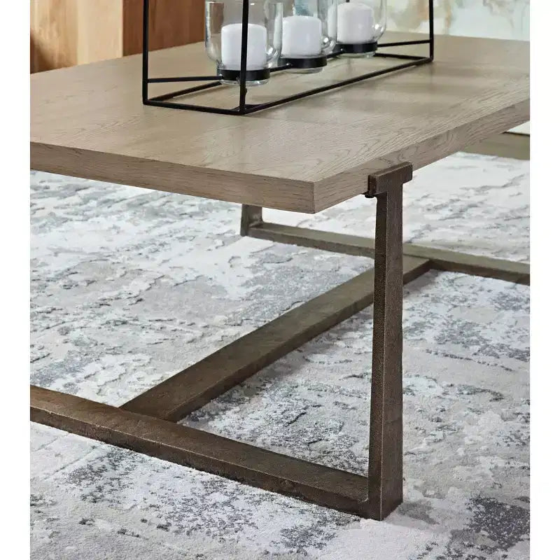 Mesa de centro Dalenville Negro Metálico/Gris/Marrón/Beige - Signature Design by Ashley: Base de caballete, Acabado envejecido