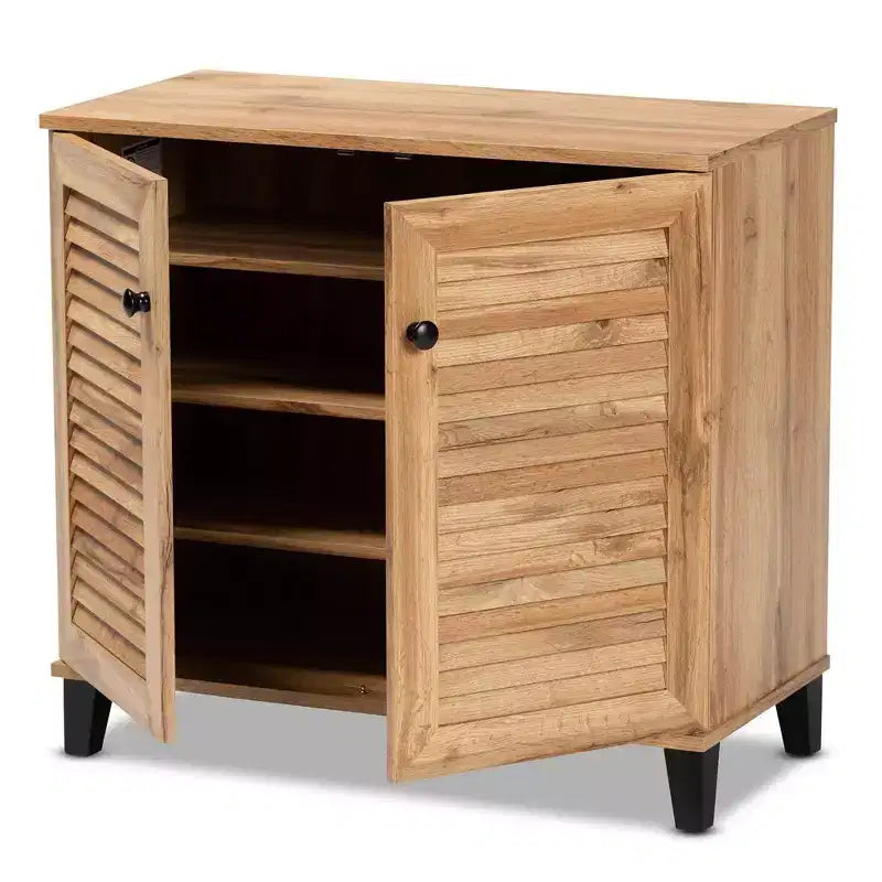 Coolidge Wood Mueble Archivador de 2 Puertas de Roble Marrón - Baxton Studio: Estilo Náutico, 4 Estantes Fijos, Marco de Madera