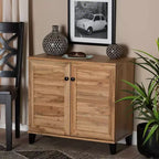 Coolidge Wood Mueble Archivador de 2 Puertas de Roble Marrón - Baxton Studio: Estilo Náutico, 4 Estantes Fijos, Marco de Madera