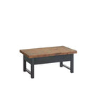 Mesa de centro Pomona de 42": Almacenamiento rústico con tapa elevable, madera de pino envejecida, estilo industrial, estructura negra
