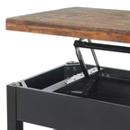 Mesa de centro Pomona de 42": Almacenamiento rústico con tapa elevable, madera de pino envejecida, estilo industrial, estructura negra