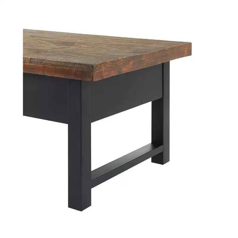 Mesa de centro Pomona de 42": Almacenamiento rústico con tapa elevable, madera de pino envejecida, estilo industrial, estructura negra
