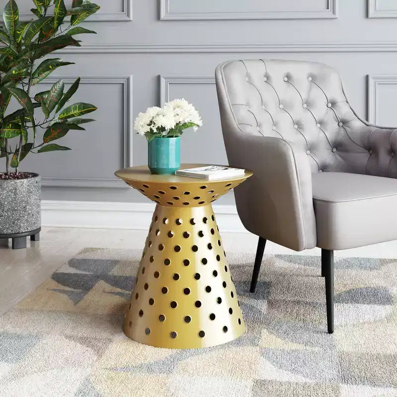 Alaterre Furniture Kian Side Table Hierro Dorado: Pedestal, Moderno, No Requiere Montaje, Capacidad de 100 kg
