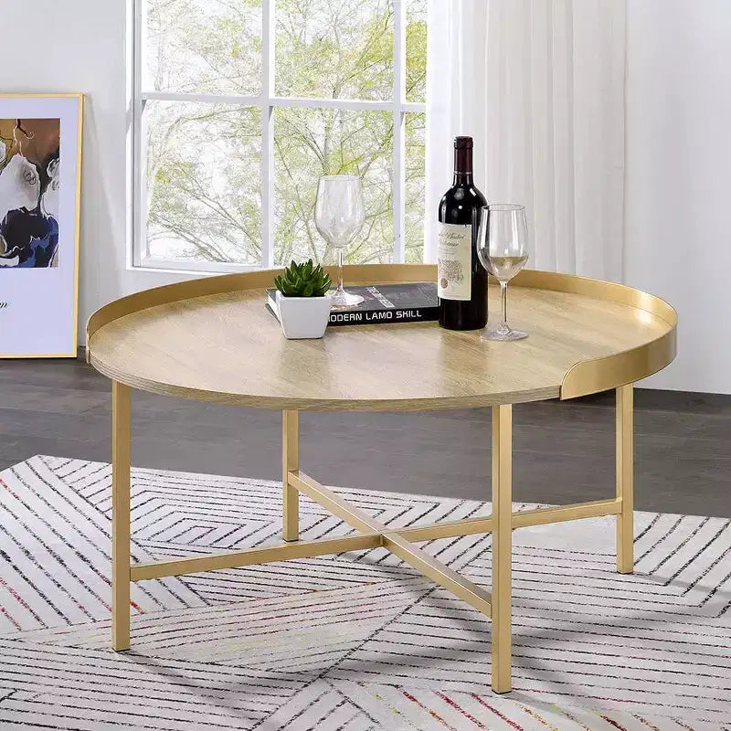 Mesa de centro Mithea de Acme Furniture con tapa de roble/acabado dorado
