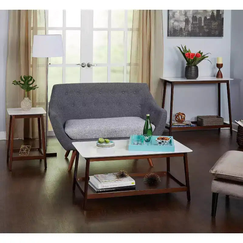 Mesa Consola Buylateral Jhovies - Nogal: Cubierta de Mármol Sintético, Recibidor, Pasillo, Diseño Estrecho