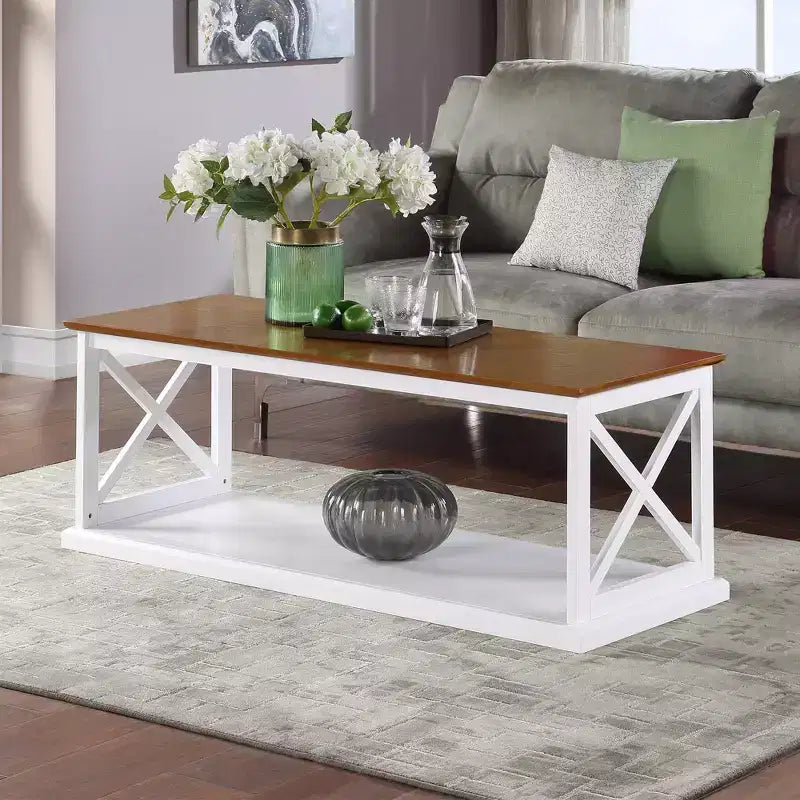 Mesa de centro Coventry con estante color madera a la deriva/blanco - Breighton Home