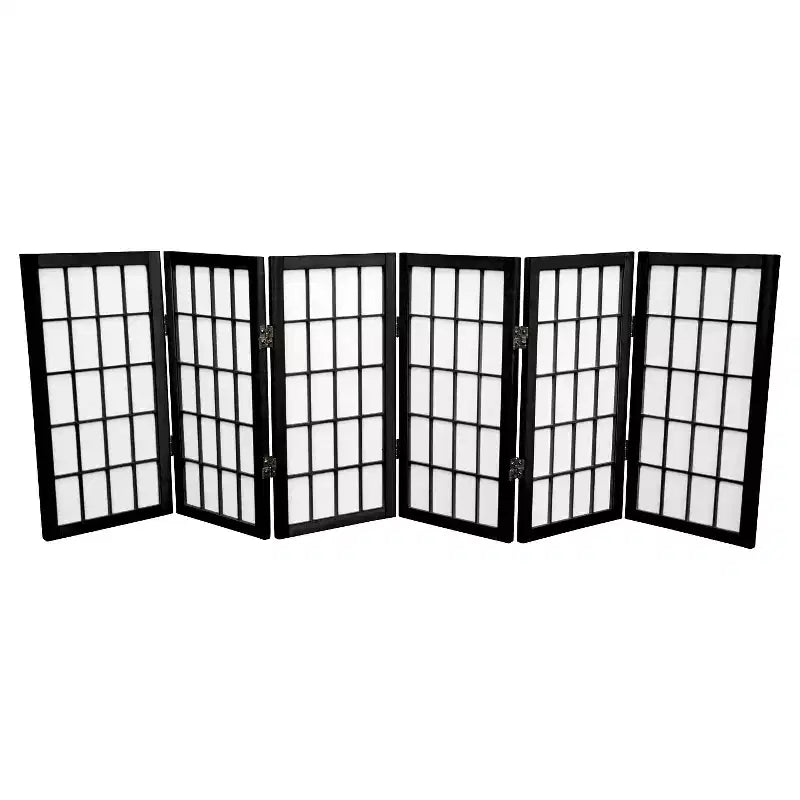 2 ft. Tall Desktop Window Pane Shoji Screen - Black (6 Panels) - Oriental Furniture