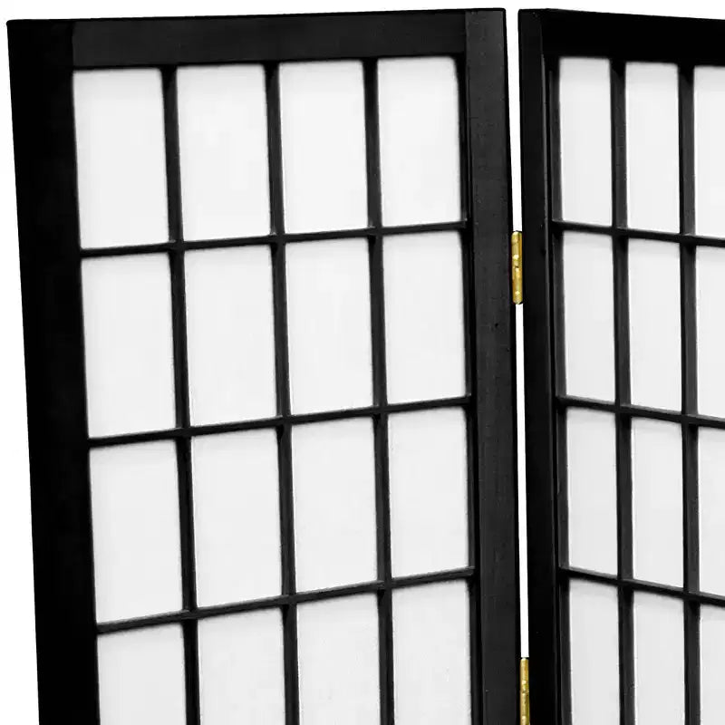 Pantalla Shoji de 2 pies de altura para escritorio con paneles tipo ventana - Negro (6 paneles) - Muebles Orientales