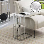 Mesa auxiliar Town Square Chrome Faux Marble C, mármol blanco/cromo - Breighton Home: Diseño versátil que se desliza debajo del sofá, estructura geométrica