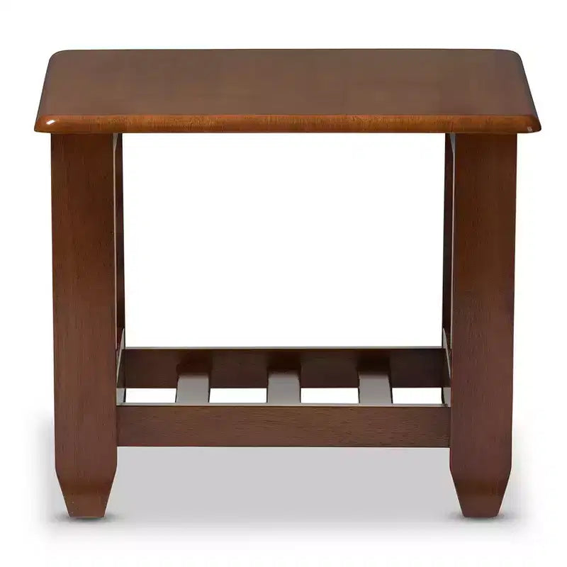 Baxton Studio Larissa - Mesa auxiliar moderna clásica estilo misión para sala de estar, color cerezo marrón: Mesa auxiliar cuadrada de caucho con estante