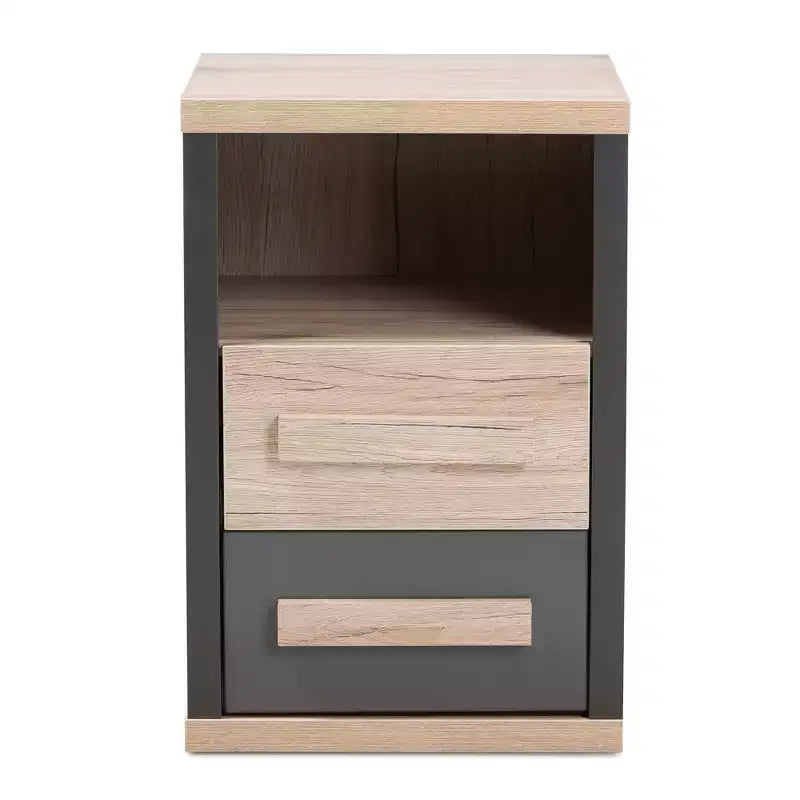 Pandora Mesita de noche moderna y contemporánea de dos tonos con 2 cajones gris oscuro - Baxton Studio: Mesita de noche con almacenamiento, madera MDF