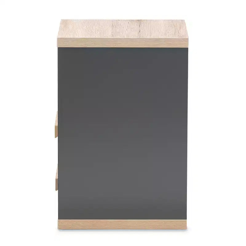 Pandora Mesita de noche moderna y contemporánea de dos tonos con 2 cajones gris oscuro - Baxton Studio: Mesita de noche con almacenamiento, madera MDF