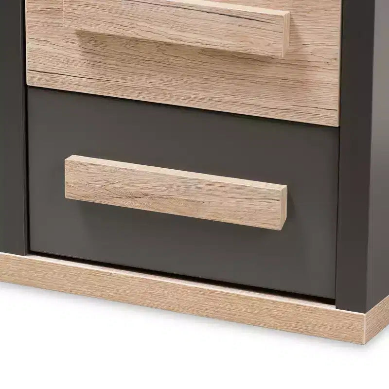 Pandora Mesita de noche moderna y contemporánea de dos tonos con 2 cajones gris oscuro - Baxton Studio: Mesita de noche con almacenamiento, madera MDF