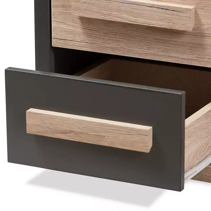 Pandora Mesita de noche moderna y contemporánea de dos tonos con 2 cajones gris oscuro - Baxton Studio: Mesita de noche con almacenamiento, madera MDF