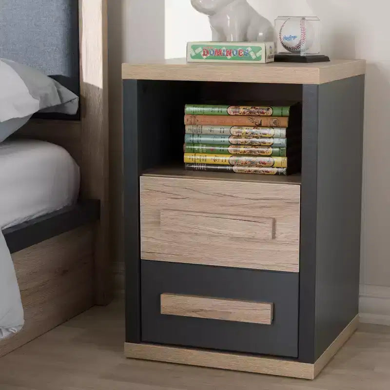 Pandora Mesita de noche moderna y contemporánea de dos tonos con 2 cajones gris oscuro - Baxton Studio: Mesita de noche con almacenamiento, madera MDF