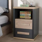 Pandora Mesita de noche moderna y contemporánea de dos tonos con 2 cajones gris oscuro - Baxton Studio: Mesita de noche con almacenamiento, madera MDF