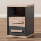 Pandora Mesita de noche moderna y contemporánea de dos tonos con 2 cajones gris oscuro - Baxton Studio: Mesita de noche con almacenamiento, madera MDF