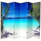 Divisor de ambiente de lona playero de doble cara de 6' de alto y 6 paneles - Muebles Orientales: Tropical y Resistente