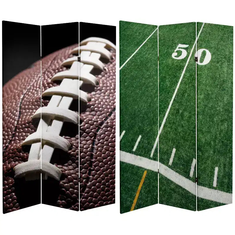 Oriental Furniture 6' Tall Double Sided Football Canvas Room Divider: Sports Themed Decor, No Assembly, Portable Screen