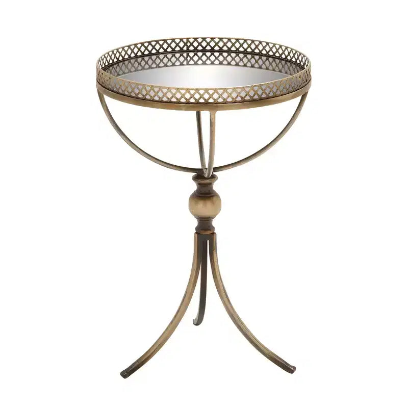 Mesa redonda con pedestal de metal y cristal dorada - Olivia & May