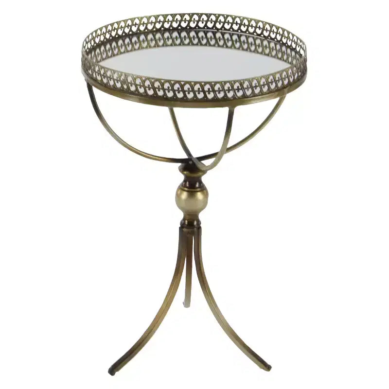 Mesa redonda con pedestal de metal y cristal dorada - Olivia & May