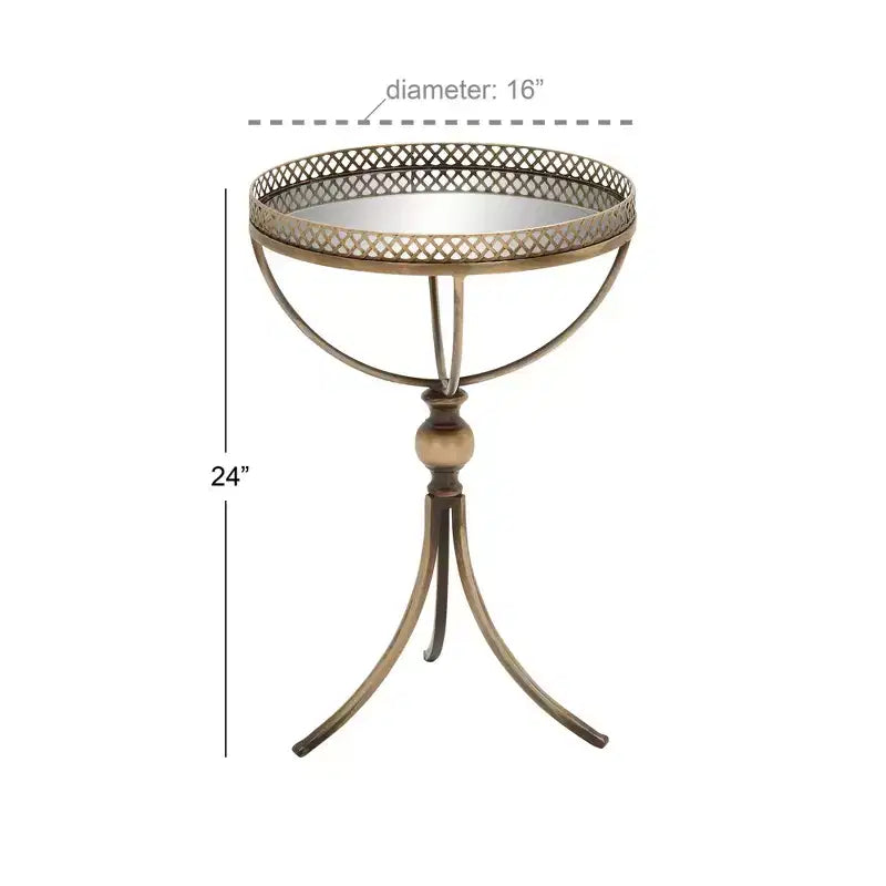 Mesa redonda con pedestal de metal y cristal dorada - Olivia & May