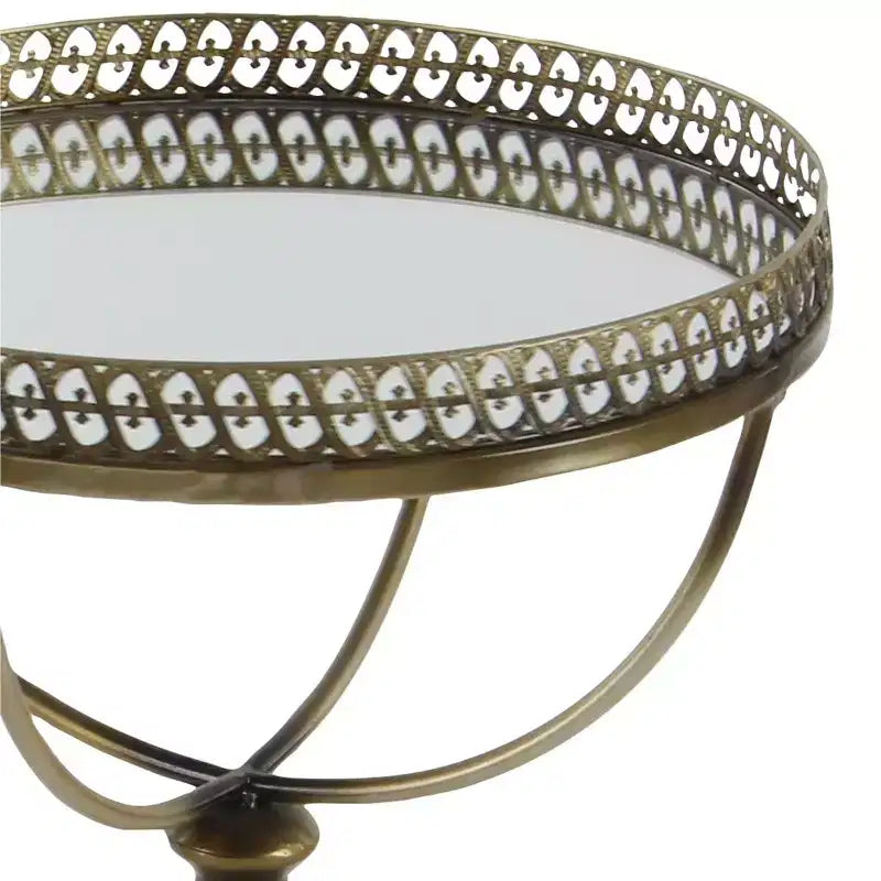 Mesa redonda con pedestal de metal y cristal dorada - Olivia & May