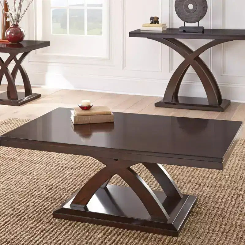 Mesa de centro Jocelyn Espresso Cherry - Steve Silver: Acabado brillante, Superficie de madera laminada, Base de pedestal, Forma rectangular