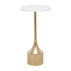 Mesa auxiliar de pedestal contemporánea de metal y mármol dorado - Olivia & May