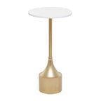 Mesa auxiliar de pedestal contemporánea de metal y mármol dorado - Olivia & May