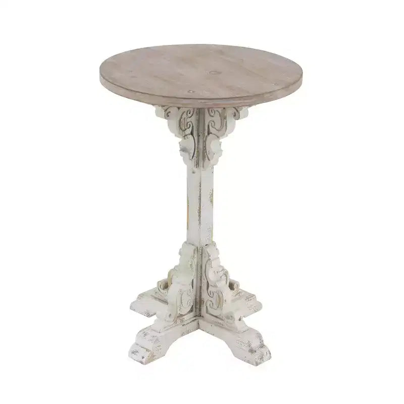 Farmhouse Chinese Fir Accent Table Gray - Olivia & May: Pedestal, Indoor Use, Round Shape