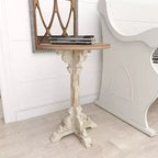 Mesa auxiliar de abeto chino estilo casa de campo gris - Olivia y May: Pedestal, Uso en interiores, Forma redonda