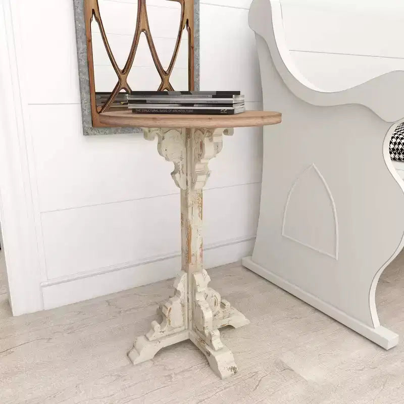 Mesa auxiliar de abeto chino estilo casa de campo gris - Olivia y May: Pedestal, Uso en interiores, Forma redonda
