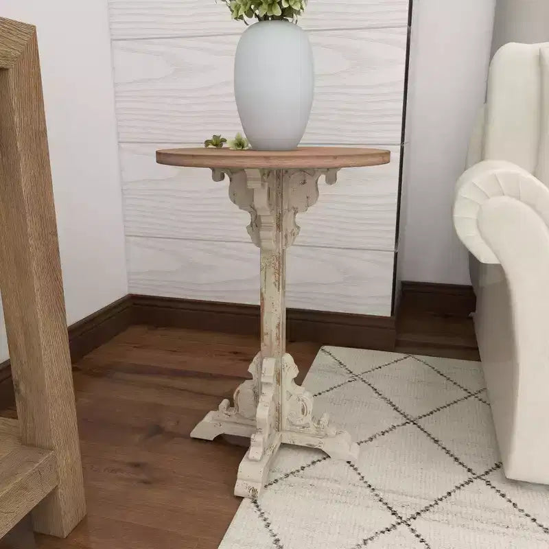 Mesa auxiliar de abeto chino estilo casa de campo gris - Olivia y May: Pedestal, Uso en interiores, Forma redonda