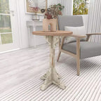 Mesa auxiliar de abeto chino estilo casa de campo gris - Olivia y May: Pedestal, Uso en interiores, Forma redonda