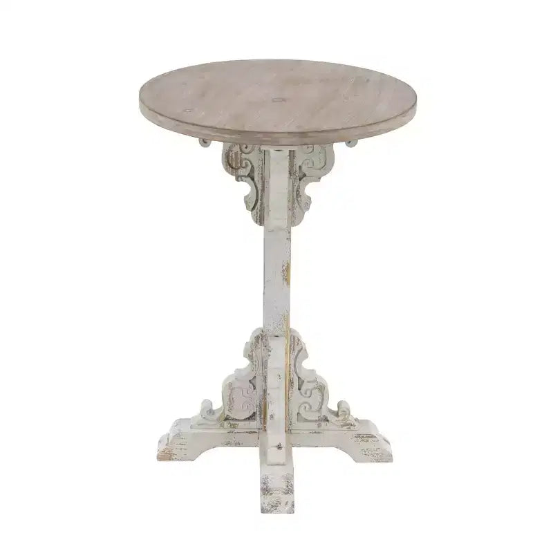 Mesa auxiliar de abeto chino estilo casa de campo gris - Olivia y May: Pedestal, Uso en interiores, Forma redonda