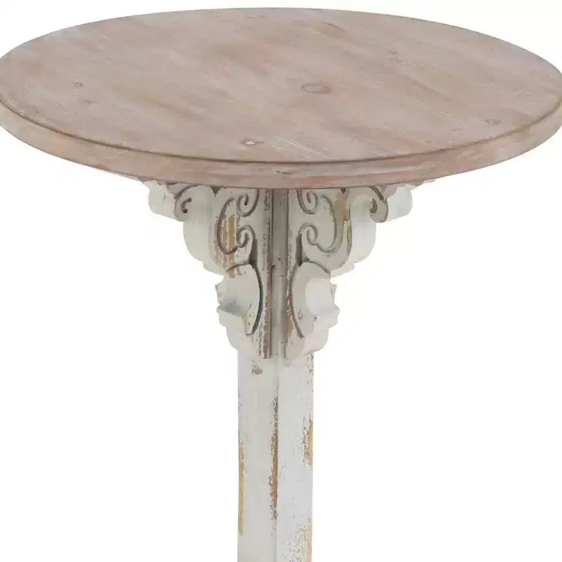 Mesa auxiliar de abeto chino estilo casa de campo gris - Olivia y May: Pedestal, Uso en interiores, Forma redonda